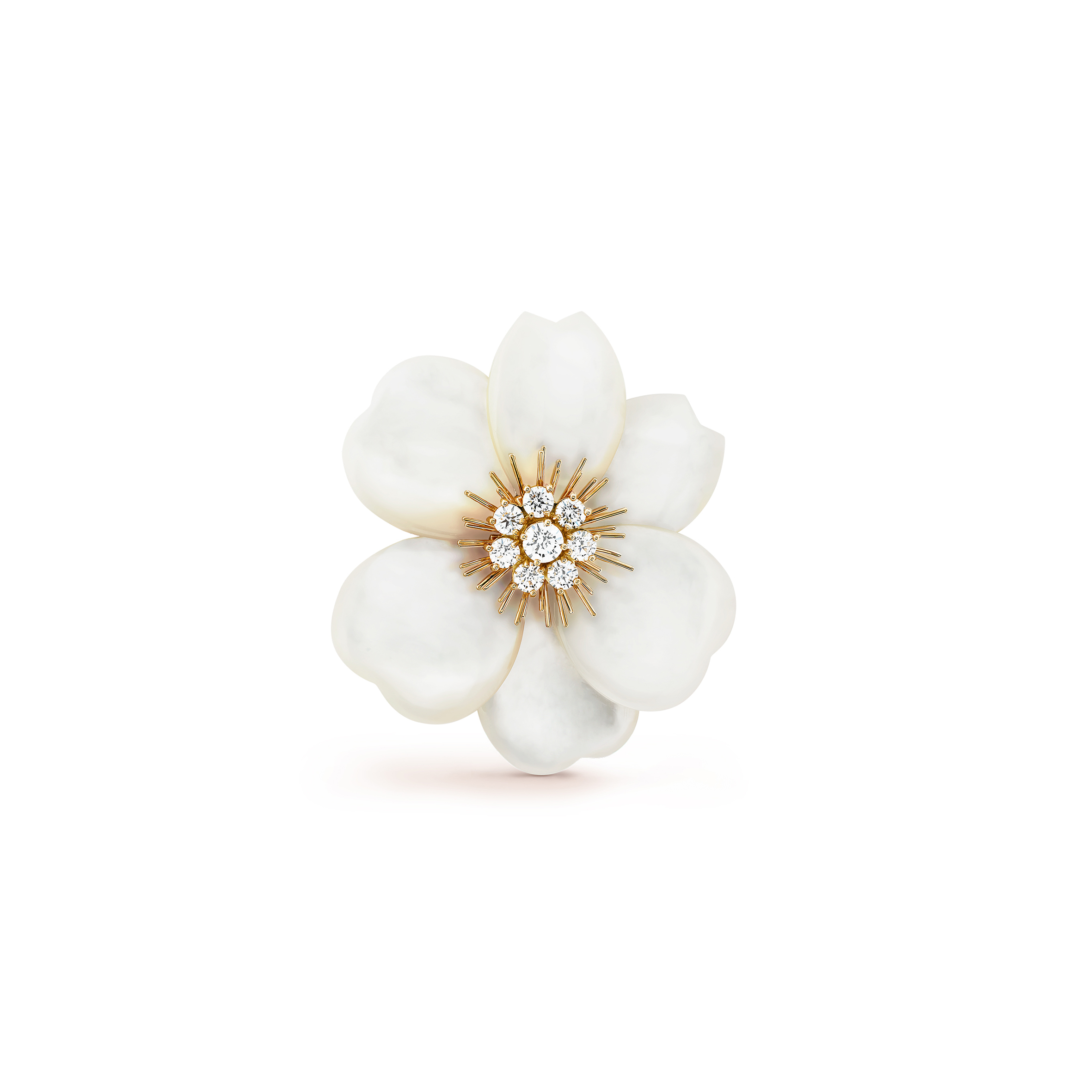 VAN CLEEF ARPELS ROSE DE NOËL CLIP, LARGE MODEL - YELLOW GOLD, DIAMOND, MOTHER-OF-PEARL VCARA53800 VAN CLEEF ARPELS ROSE DE NOËL CLIP, LARGE MODEL - YELLOW GOLD, DIAMOND, MOTHER-OF-PEARL VCARA53800